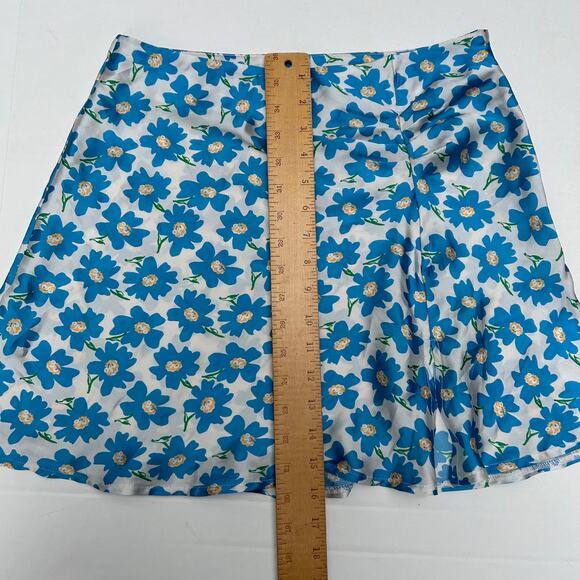 Free People Women’s Jessie Satin Blue Floral Slit Mini Skirt 4 - Picture 9 of 10
